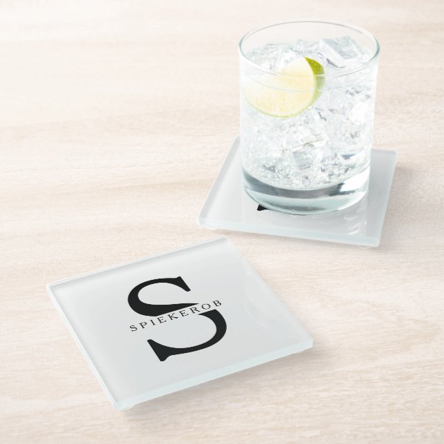 Modern Minimalist Black Personalized Name Glass Coaster (Angled)