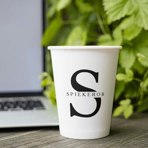 Modern Minimalist Black Personalized Name Paper Cups