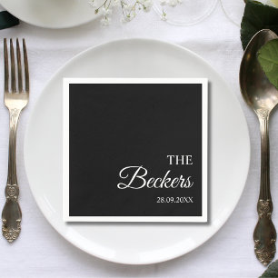 Modern Minimalist Black Personalized Wedding Napkins