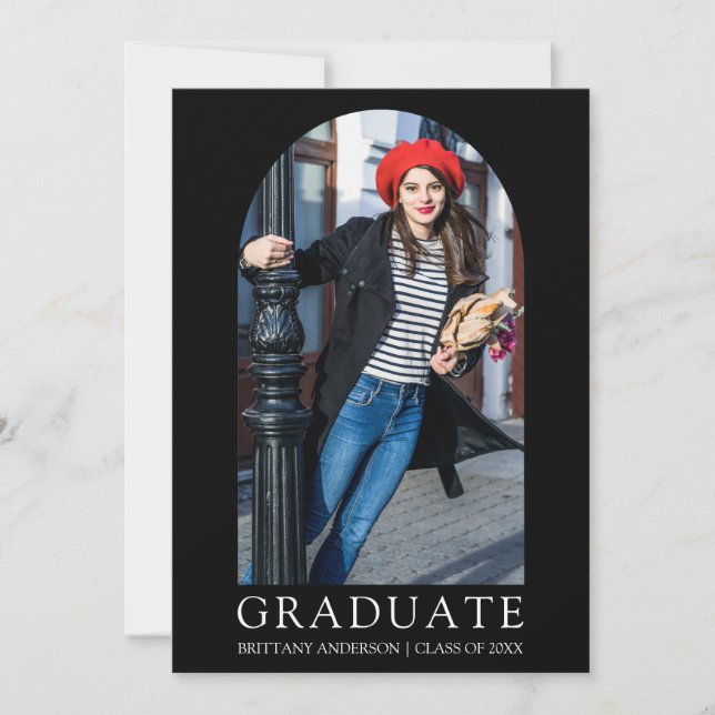 Modern Minimalist Black Photo Arch Graduation Announcement (Front)
