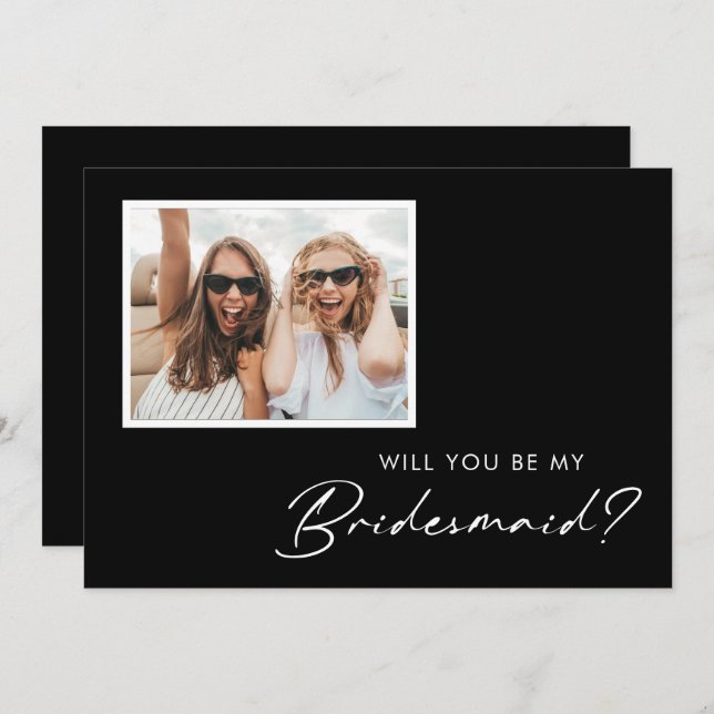 Modern Minimalist Black | Photo Bridesmaid Invitation (Front/Back)