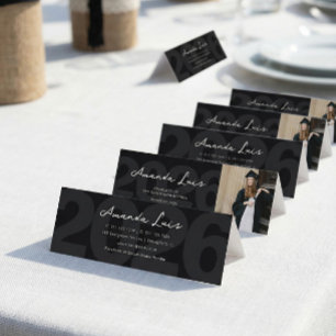 Modern Minimalist Black Photo Graduation Name Card