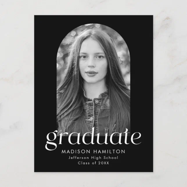 Modern Minimalist Black Photo Graduation Party Invitation Postcard | Zazzle