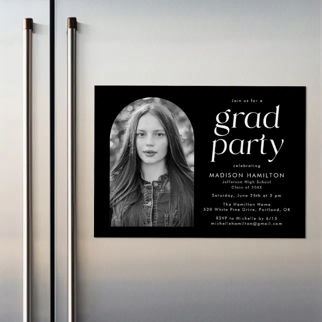 Modern Minimalist Black Photo Graduation Party Magnetic Invitation | Zazzle