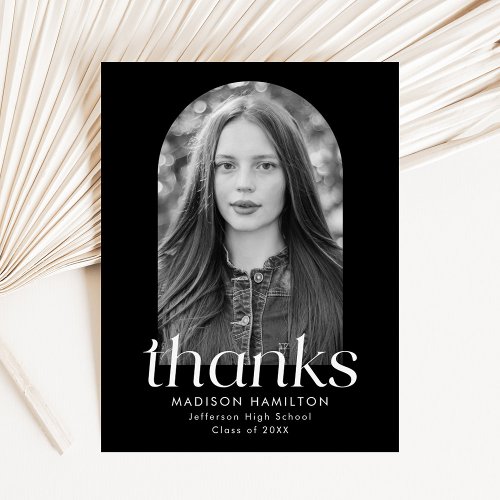 Modern Minimalist Black Photo Graduation Thank You Postcard