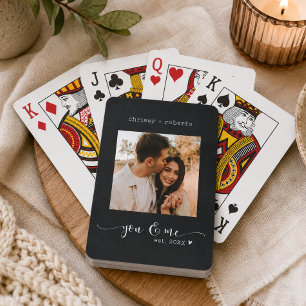 Modern Minimalist Black Photo Script Poker Cards