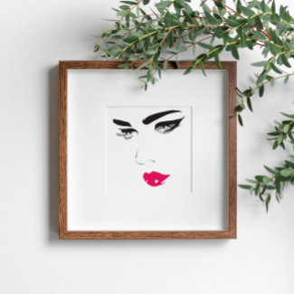 Modern Minimalist Black Pink Woman Face Drawing
