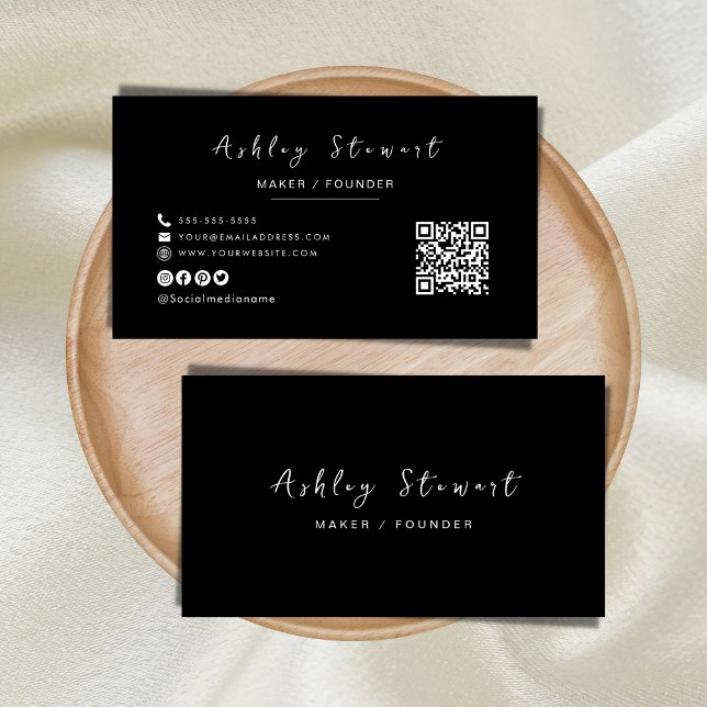 Modern Minimalist Black Professional Qr Code Business Card (Creator Uploaded)