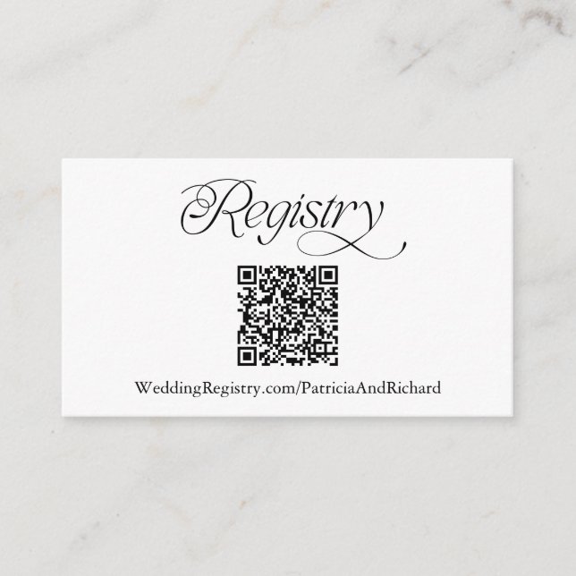 Modern Minimalist Black QR Code Wedding Registry Enclosure Card (Front)
