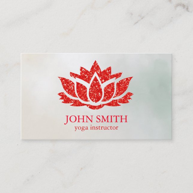 Modern Minimalist Black Red Lotus Yoga Instructor Business Card (Front)