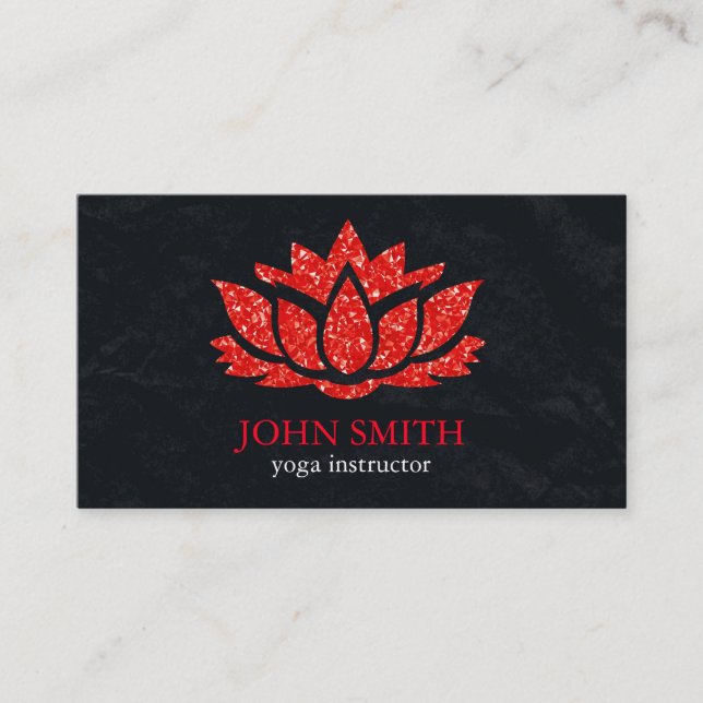 Modern Minimalist Black Red Lotus Yoga Instructor Business Card (Front)