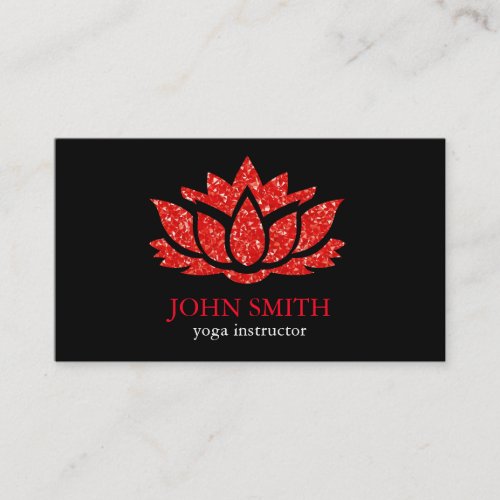 Modern Minimalist Black Red Lotus Yoga Instructor Business Card