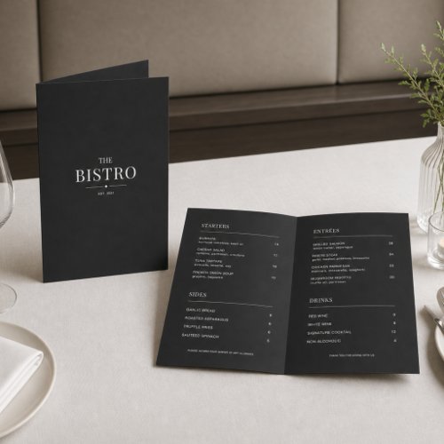 Modern Minimalist Black Restaurant Folded Menu
