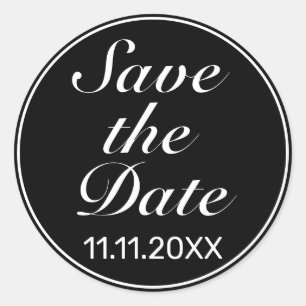 Modern Minimalist Black Save the Date Wedding Classic Round Sticker