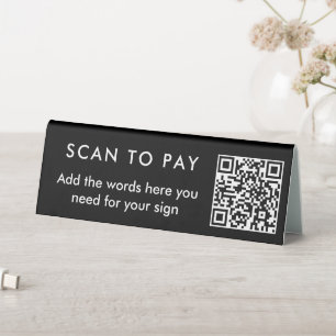 Modern Minimalist Black Scan to Pay QR Code Table Tent