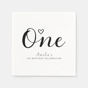 Modern Minimalist Black Script 1st Birthday Napkins
