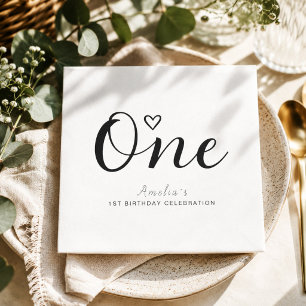Modern Minimalist Black Script 1st Birthday Napkins
