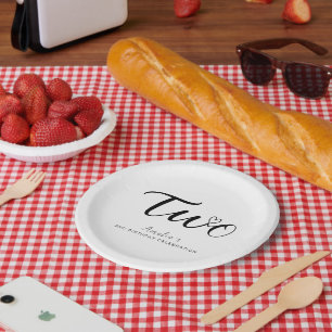 Modern Minimalist Black Script 2nd Birthday Paper Plates