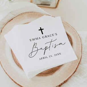 Modern Minimalist Black Script Baptism Napkins