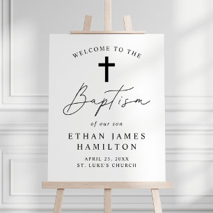 Modern Minimalist Black Script Baptism Welcome Foam Board