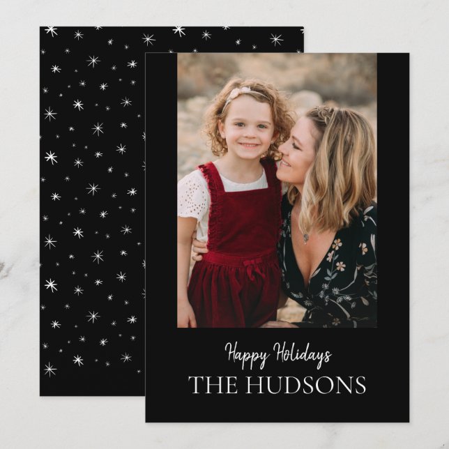 Modern Minimalist Black Script Calligraphy Holiday Card (Front/Back)