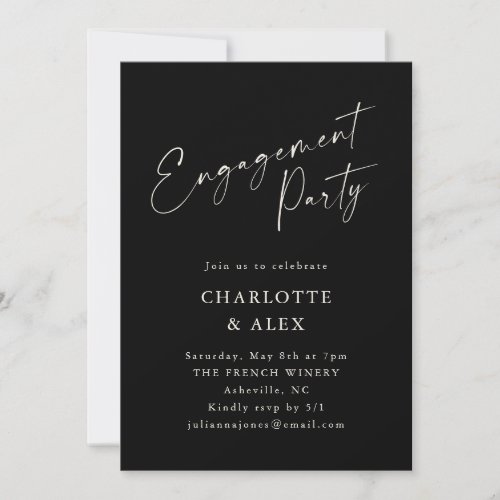 Modern Minimalist Black Script Engagement Party In Invitation