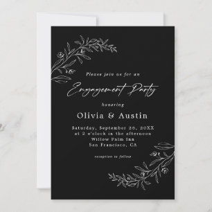 Modern Minimalist Black Script Engagement Party Invitation