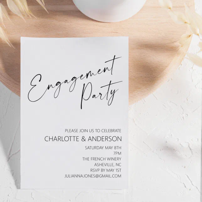 Modern Minimalist | Black Script Engagement Party Invitation | Zazzle