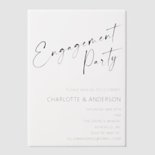 Modern Minimalist Black Script Engagement Party Vellum Invitations