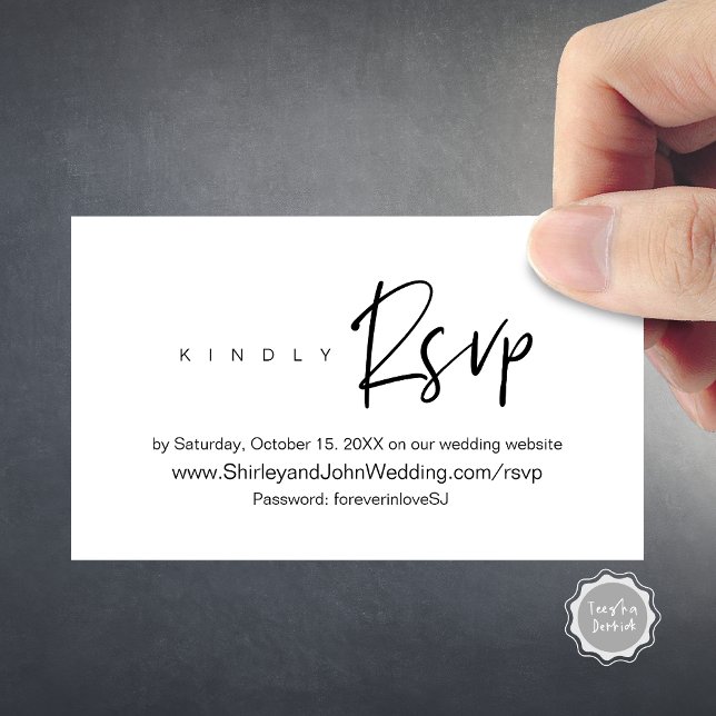 Modern Minimalist, Black Script, Online RSVP Enclo Enclosure Card (Modern Minimalist, Black Script, Online RSVP Wedding Invitation Enclosure Card)