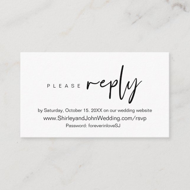 Modern Minimalist, Black Script, Online RSVP Enclo Enclosure Card (Front)