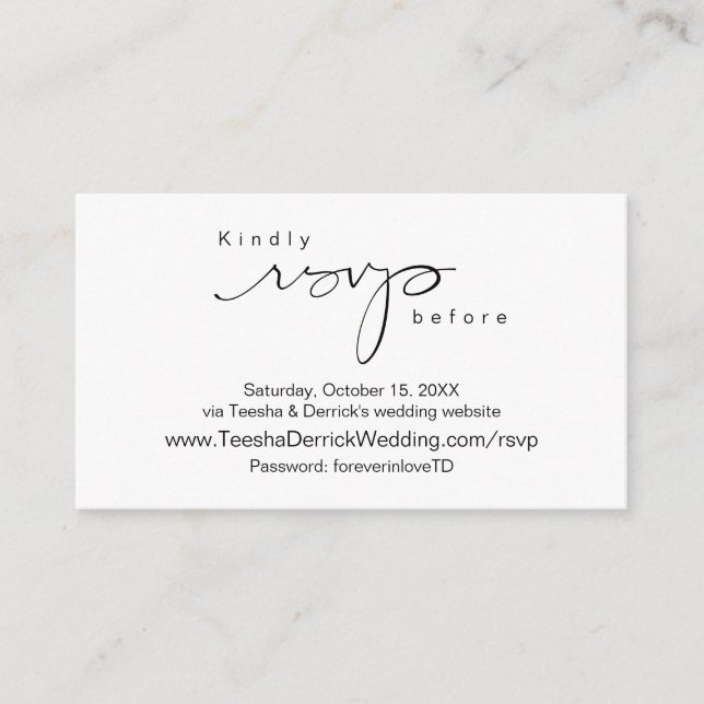 Modern Minimalist, Black Script, Online RSVP Enclosure Card (Front)