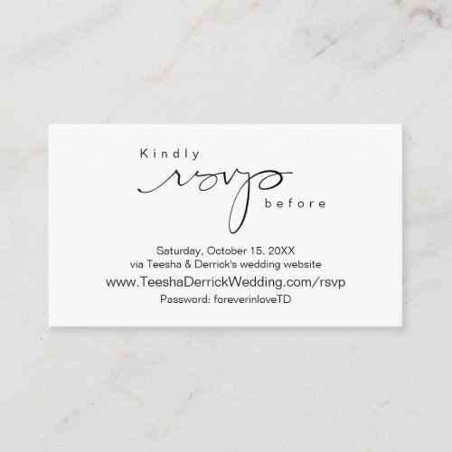 Modern Minimalist Black Script Online RSVP Enclosure Card