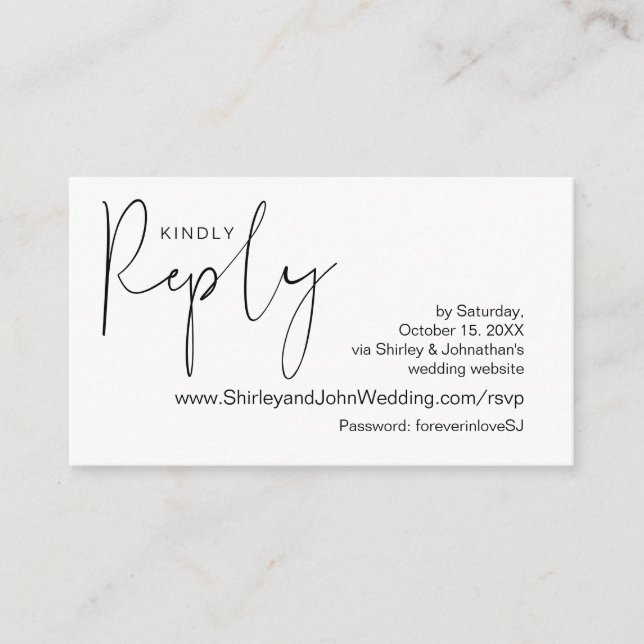Modern Minimalist, Black Script, Online RSVP Enclosure Card (Front)