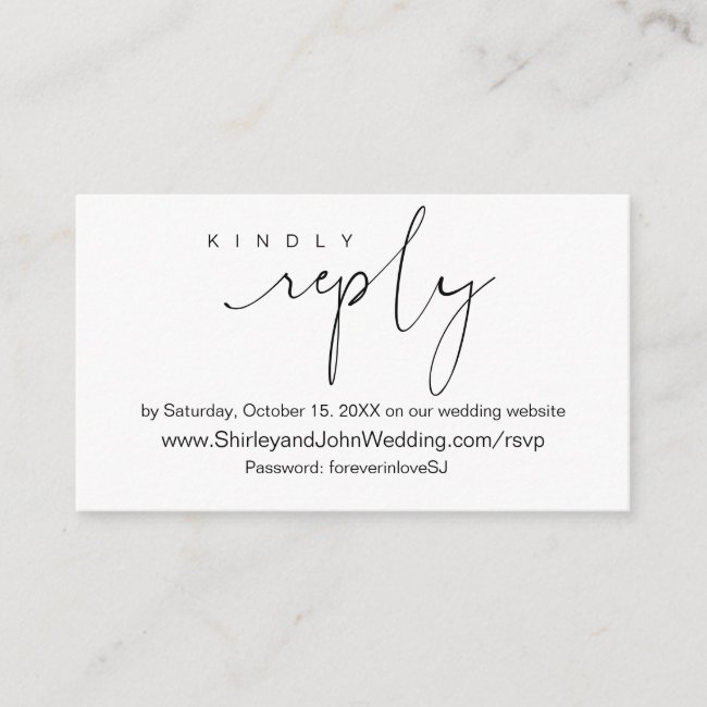 Modern Minimalist Black Script Online RSVP Enclosure Card