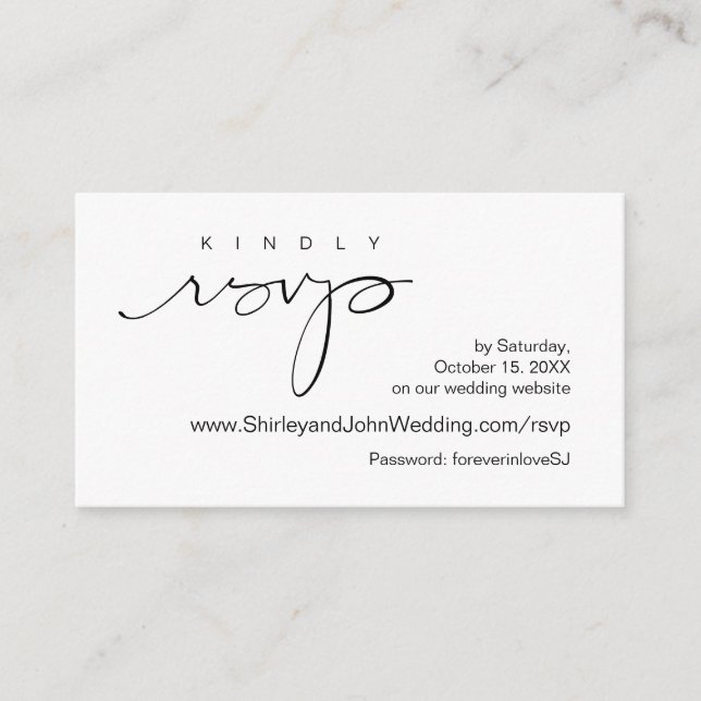 Modern Minimalist, Black Script, Online RSVP Enclosure Card (Front)