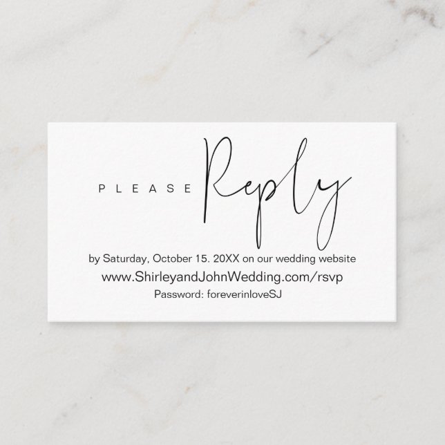 Modern Minimalist, Black Script, Online RSVP Enclosure Card (Front)