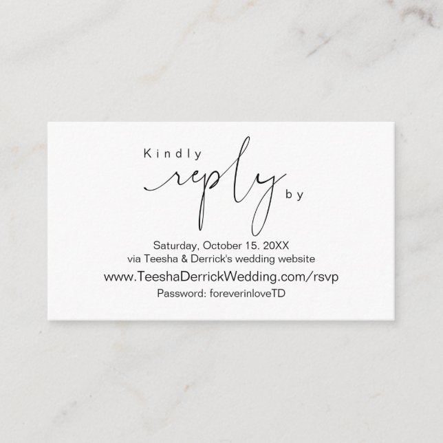 Modern Minimalist, Black Script, Online RSVP Enclosure Card (Front)