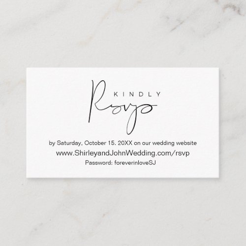 Modern Minimalist Black Script Online RSVP Enclosure Card