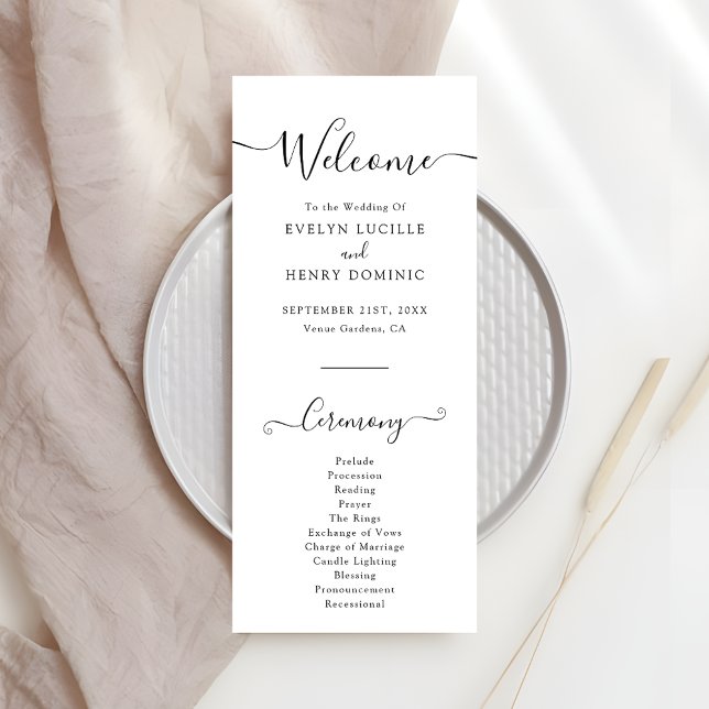 Modern Minimalist Black Script Wedding Ceremony Program (Creator Uploaded)