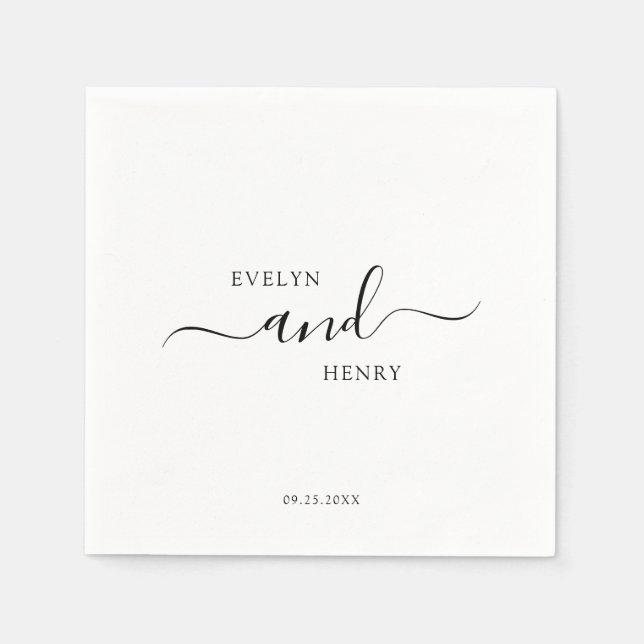 Modern Minimalist Black Script Wedding Napkins (Front)