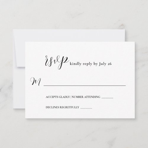 Modern Minimalist Black Script  Wedding RSVP Card
