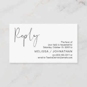 Modern Minimalist Black Script, Wedding RSVP Enclosure Card