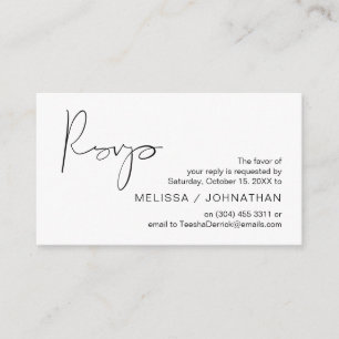 Modern Minimalist Black Script, Wedding RSVP Enclosure Card