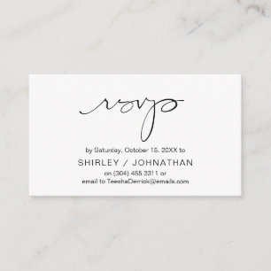 Modern Minimalist Black Script, Wedding RSVP Enclosure Card