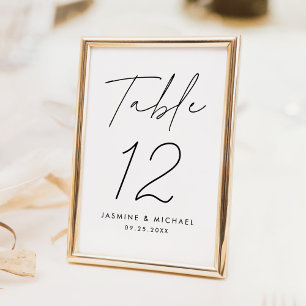 Modern Minimalist Black Script Wedding Table Number