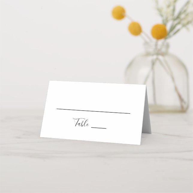 Modern Minimalist Black Script Wedding Table Place Card (Front)