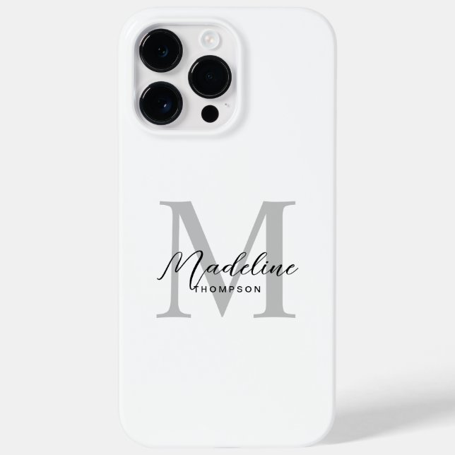 Modern Minimalist Black Script White Gray Monogram Case-Mate iPhone Case (Back)