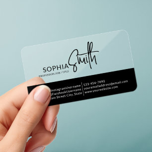 Modern Minimalist Black Signature Stylish Script Clear Business Cards