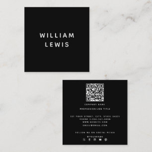 Modern Minimalist Black Social Media QR Code Square Business Card